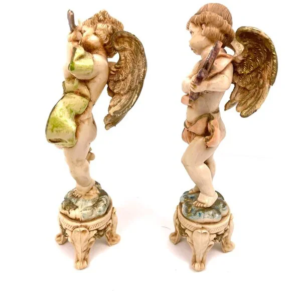 Vintage Set of 2 Fontanini Depose Italy Angel Playing Instrument Figurine 6 inch - Picture 3 of 13